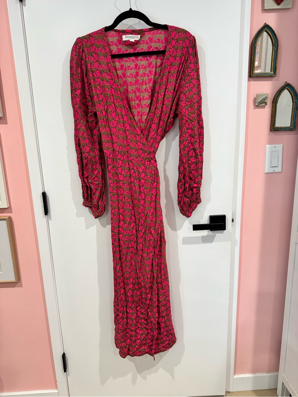 Emerson Fry Pink Tiger Print Maxi Wrap Dress, L